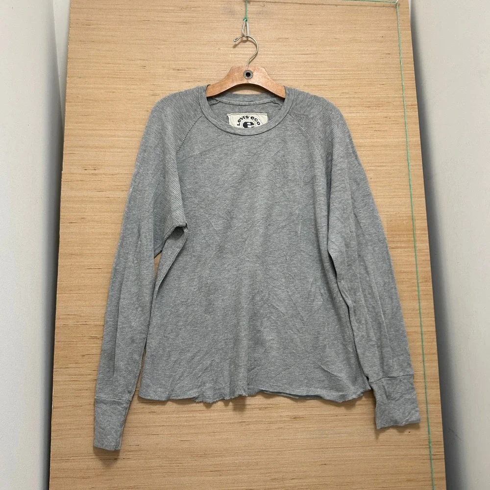 Levis Eco Mens Medium Gray Waffle Knit Thermal Long Sleeve Raglan Shirt Cotton